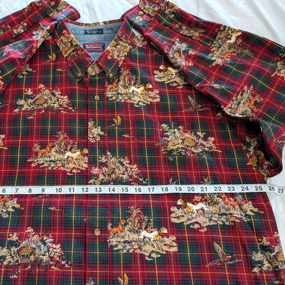 Hathaway Sport‎ Shirt Men’s L Red Hunting Vtg All Over Print Button Down Collar - Picture 12 of 13